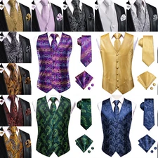Mens Formal Wedding Waistcoat Floral Paisley Suit Vest Tuxedo Tie Set Party