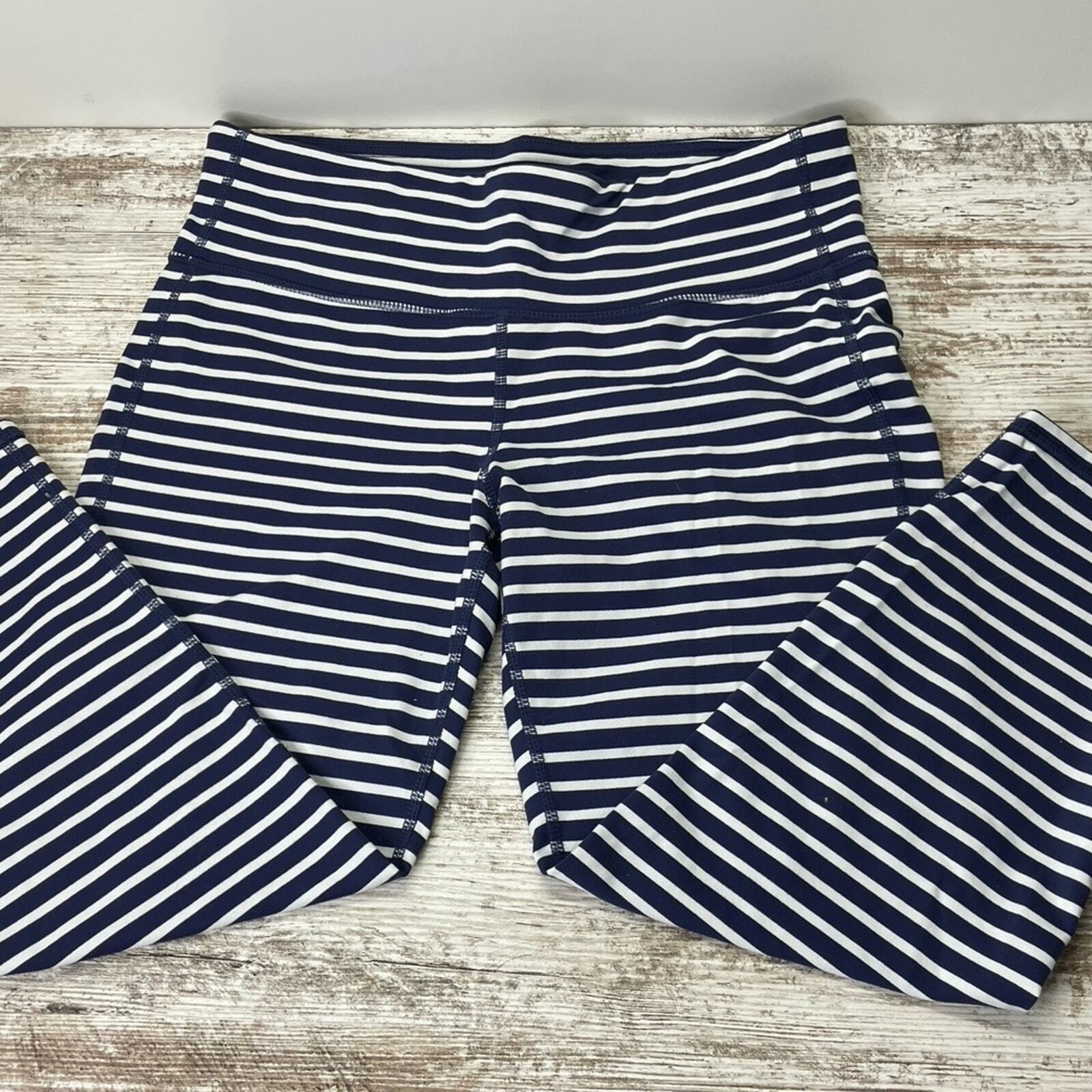 Athleta Blue & White Striped Capri Leggings - Sz M - Gem