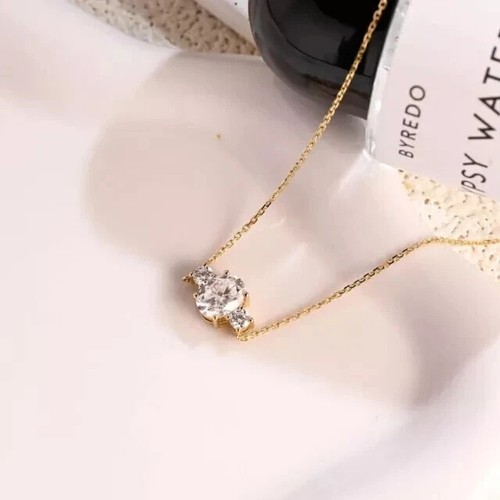 Lab Created 2Ct Oval 18" Chain Three Stone Pendant In 14k Yellow Gold Plated - Picture 3 of 10