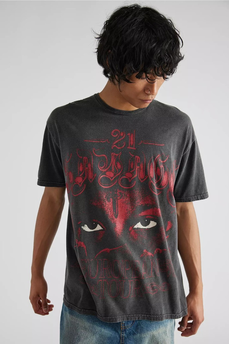 21 Savage Mens Vintage Black (Gray) European Tour Shirt New M, L