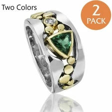2x Elegant Two Tone Plated Silver Rings Women Simulated Blue Sapphire Ring 6-10