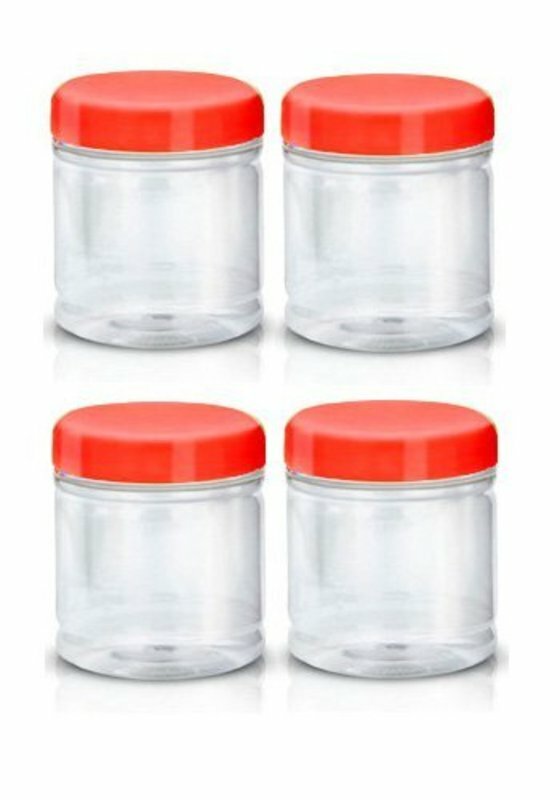 x Clear Plastic Screw Top Storage Containers With Red Lids 250ml