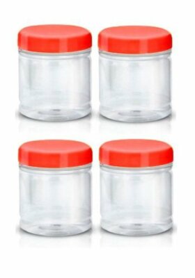 x Clear Plastic Screw Top Storage Containers With Red Lids 250ml UK