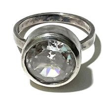 Vintage Sterling Silver 925 Ring with Clear Rhinestone 13mm, Size 7 -- 5.5g.