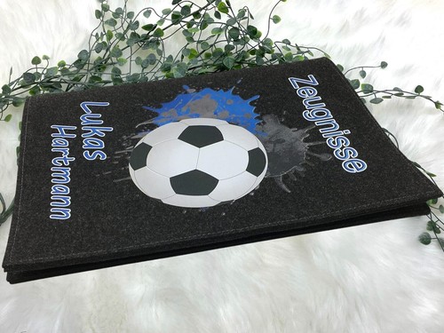 Zeugnismappe mit Namen Filz Fußball Personalisierte Zeugnisordner Mädchen Junge - Bild 12 von 23