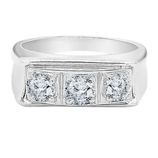 2.25 Ct Round Moissanite 3 Stone Men's Engagement Band Ring White Gold Plated