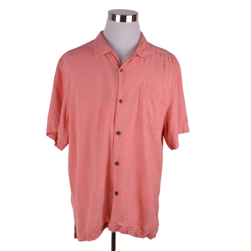 Tommy Bahama Herren Hemd XL Rosa Bestickt Blumen Kurzarm Seidenmischung