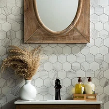 ASPECT PEEL PEEL & STICK COLLAGEN COMPOSITE TILES CARRARA HEX  AC016 5PCS