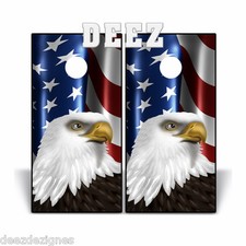 Cornhole Wraps - American Flag American Eagle - Waving Flag Cornhole Decal Set