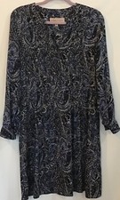 Philosophy M Blue Black Rayon Pintuck Paisley Knee Length Dress 