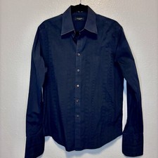 Ted Baker Navy Stamped Cotton Shirt Rolled Cuff Link Sleeves Mens L Sample Shirt