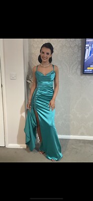 open lace back dress Mermaid Spaghetti Straps Blue Satin Long Prom Dress with Criss Cross B