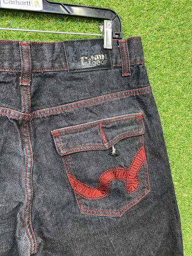 Pantalones Cortos de Jean ECKO De Colección Para Hombre Talla 36 Sueltos Y2K Años 90 Patinador Puntada Gruesa Negros - Imagen 3 de 11