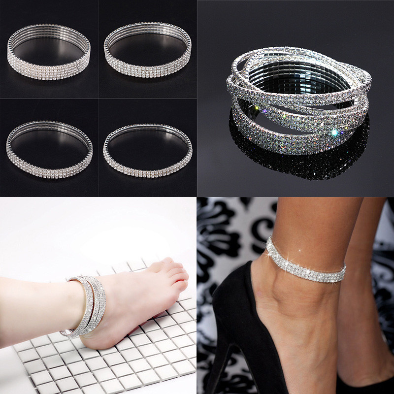 15Row Women Rhinestone Stretch Anklet Bracelet Ankle Foot Chain Wedding Jewelry eBay