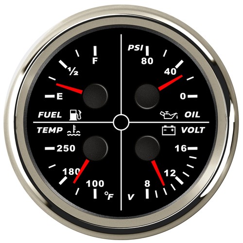 85mm 4 in 1 Multifunction Boat Water Temp/Oil Pressure/Voltage/Fuel Level Gauge