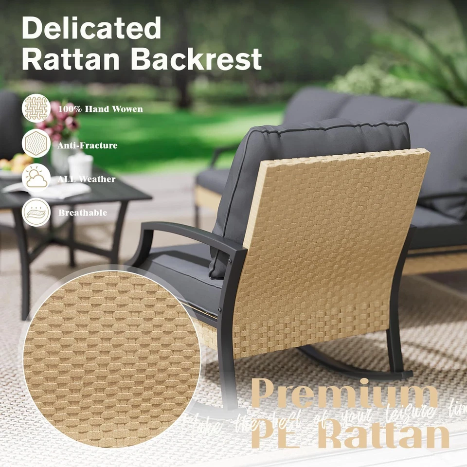 Набор уличной мебели для разговора из ротанга с журнальным столиком, креслом-качалкой - Изображение 3 из 4