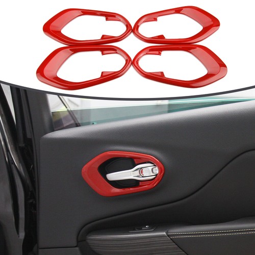 4Pcs Inner Door Handle Bowl Cover Trim for Jeep Cherokee 2014-2019 Red/Chrome - Picture 8 of 31