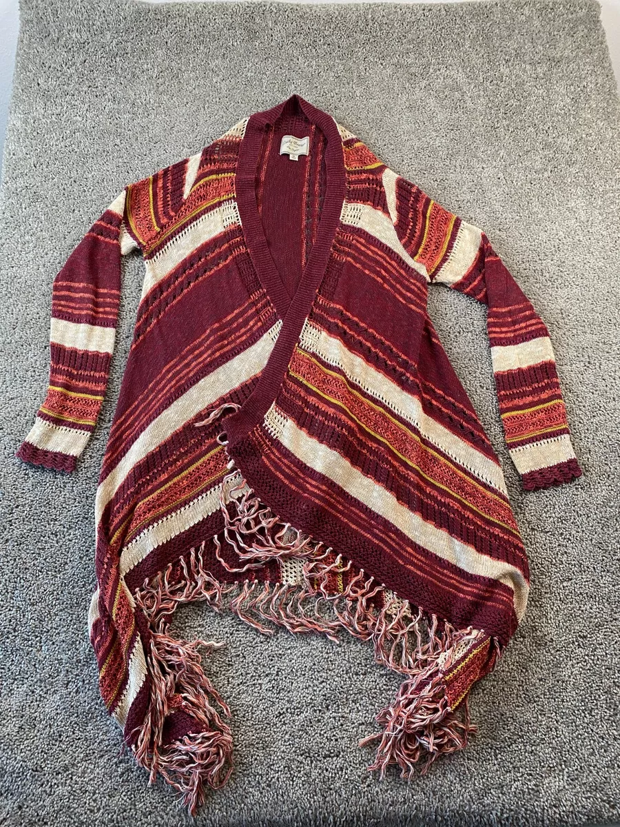 Lucky Brand Sweater Womens Extra Large Open Front Crochet Cardigan Fringe  Shawl