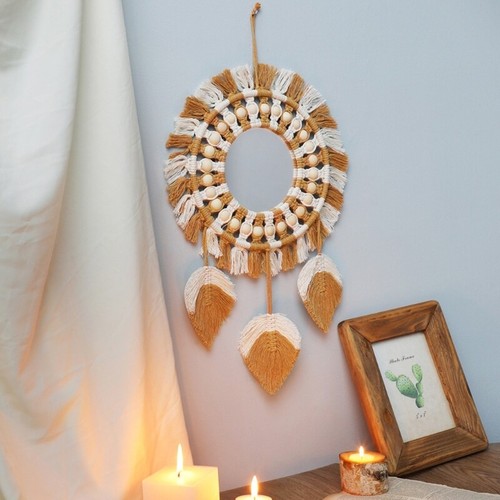Boho Wall Hanging Mirror Tapestries Cotton Rope Mirrors Pendant Decor Supplies - Picture 3 of 8