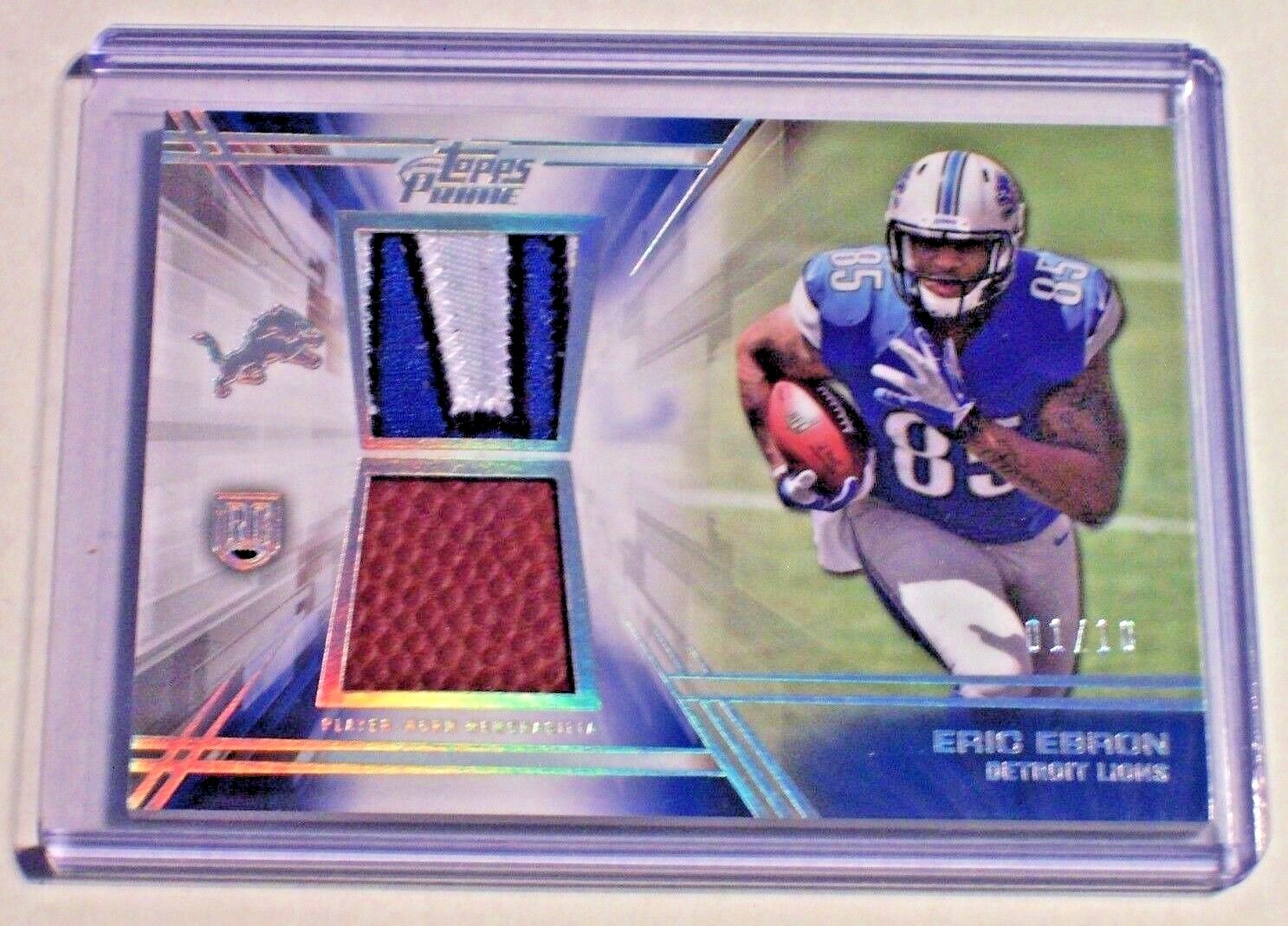 2014 Topps Prime Silver Rainbow Jersey Patch Game Ball Eric Ebron /10 Lions UNC