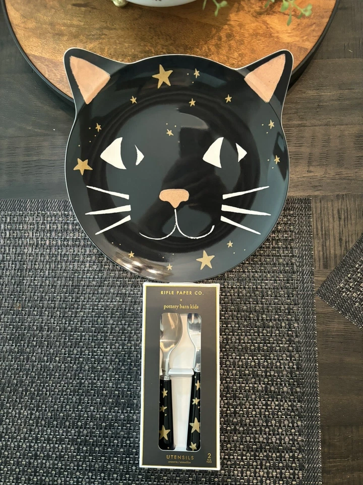Pottery Barn Disney Plato Halloween Fiesta Escuela Gato Negro SET 4 Regalo, Foto 3 de 4