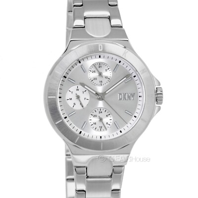 DKNY Chambers Womens Multifunction Watch, Silver Dial Date, Stainless Steel Band
