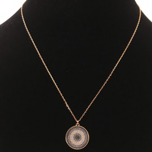 SWAROVSKI 5429126 Luckily Pave Blue White Crystal Disc Evil Eye Pendant Necklace - Picture 2 of 24