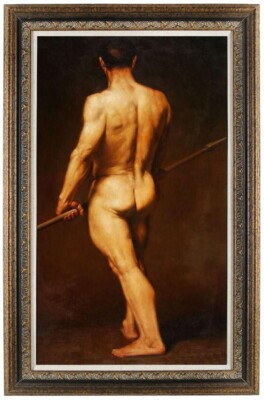 Handmade Old Master-Art Antique Oil Painting back male nude on canvas 24''X36''