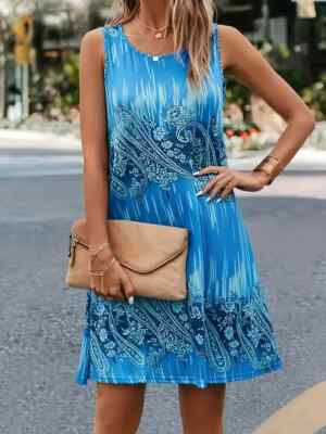 Effortlessly Chic Blues and Green Paisley - Plus Size Tank Dress   FREE SHIP