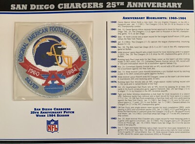 San Diego Chargers 1984 25th Anniversary Team Patch Stat Card Willabee & Ward