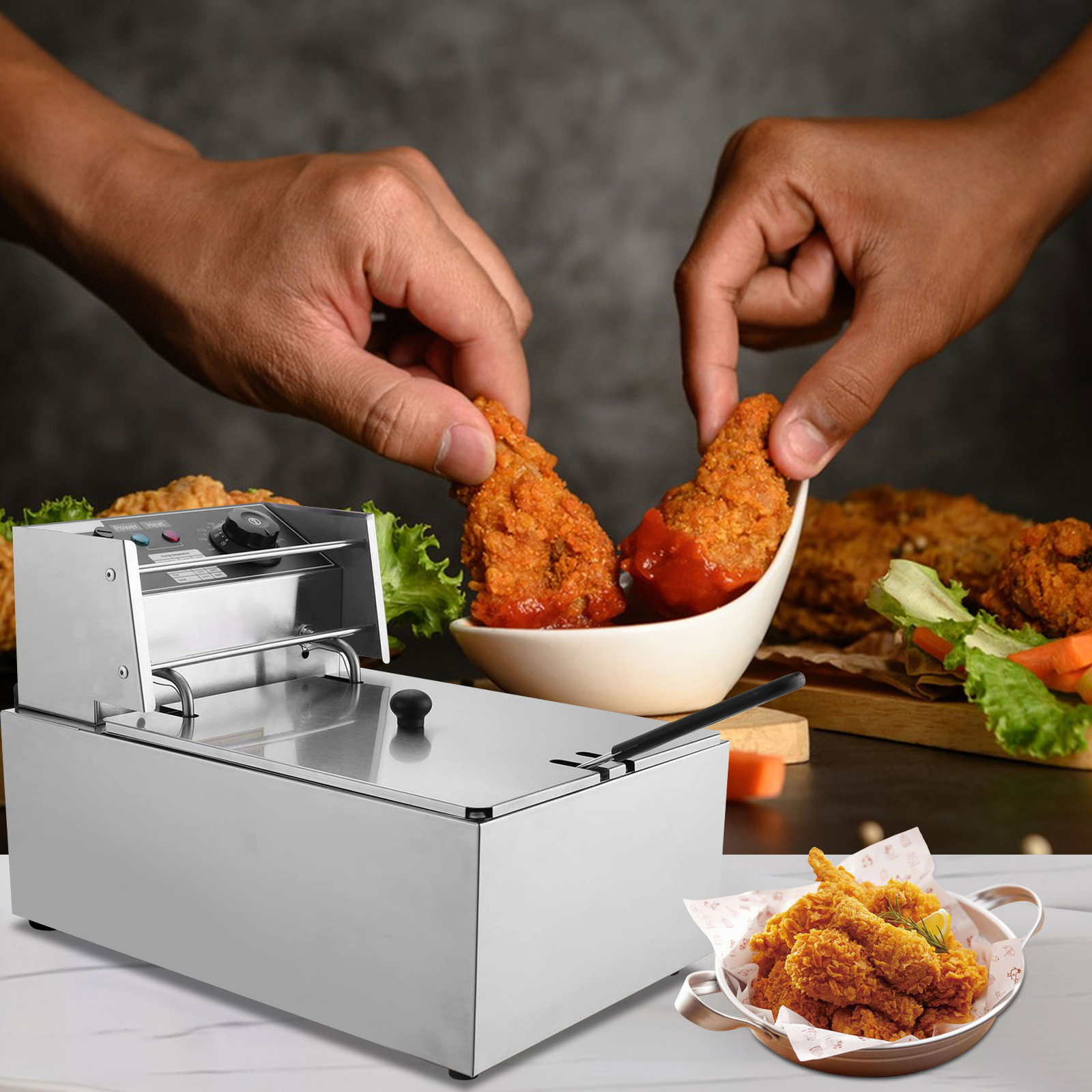 8L Home Stainless Steel Deep Fryer with Basket and Lid Temp Control 1700w