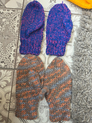 2 Paar Kinder Handschuhe Fäustlinge handgestrickt HANDMADE SELFMADE Gr.134/128