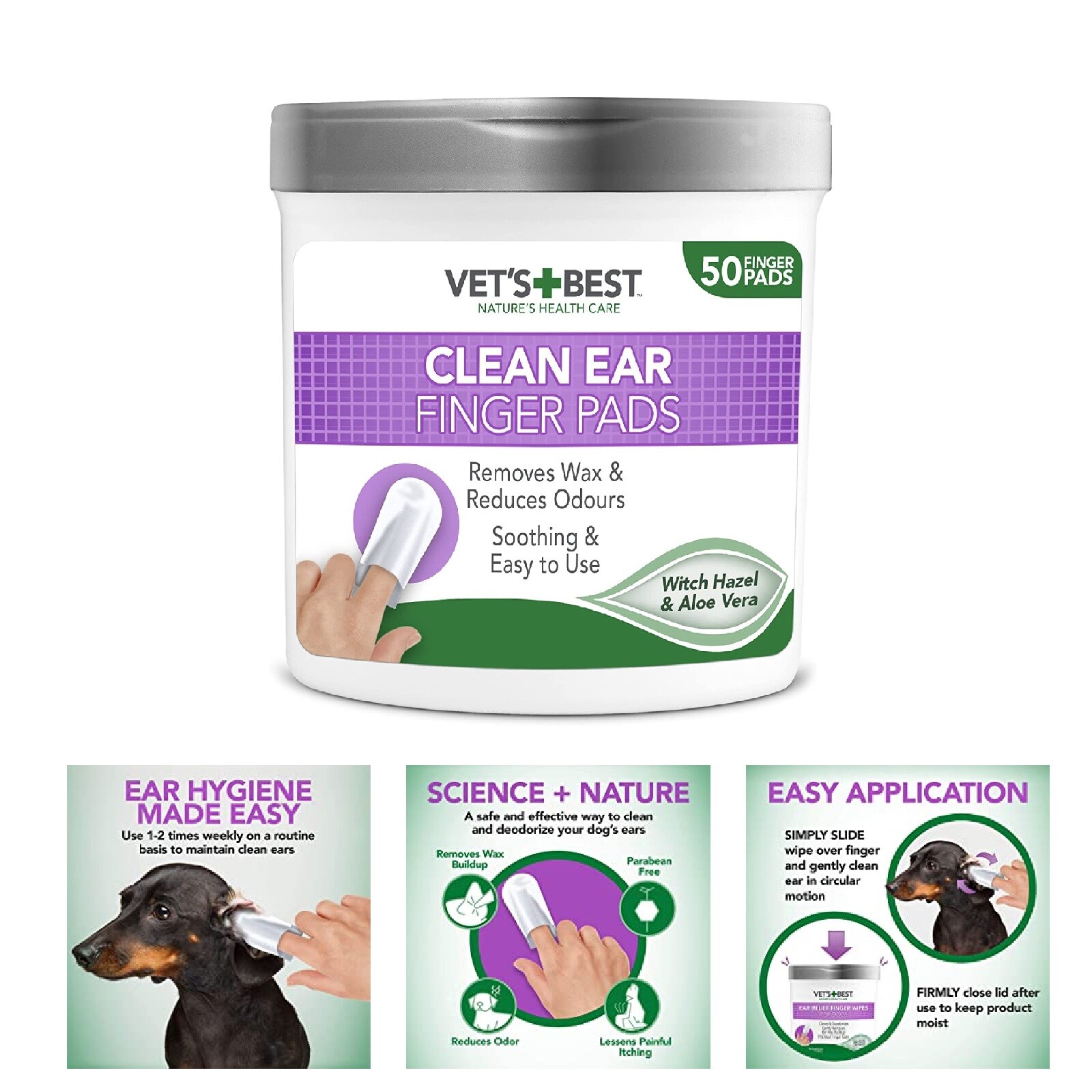 Vets Best Clean Ear Wipes Finger Cleaning Pads Remove Wax Odour For