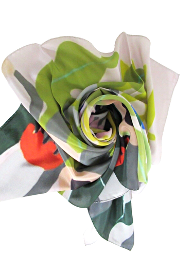 CARISSA POTTER 100% SILK CREPE DE CHINE SQUARE ART SCARF 35x35 - MADE IN ITALY - Picture 15 of 19