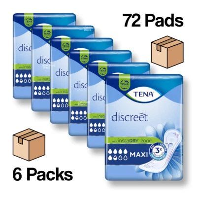 72 TENA Lady MAXI Discreet Incontinence Pads Highly Absorbent Women's Pad 6 Pack