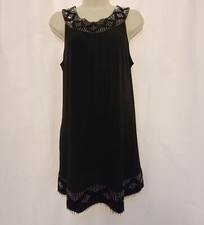 Express Sleeveless Little Black Dress Bugle Beads Silver Sz M Party Flapper READ