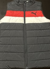 PUMA Boys Medium 10-12 Black Red White Puffer Vest Full Zip Sleeveless Jacket