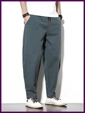 Men Cotton Linen Baggy Pants Wide Leg Casual Loose Jogger Summer Trousers