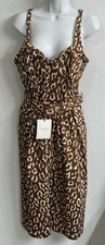 Carolina Herrera Dress Brown Animal Print Bustier A Line W/belt New Size 12