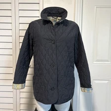 L.L. Bean VTG Quilted Button Up Jacket Womens S Pockets Dark Blue Cotton Lining