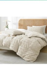 3 Piece Waffle Weave Neutral Cream Textured Duvet Cover Set All Season