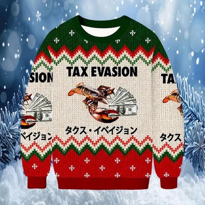 Funny Tax Evasion Lobster Meme Ugly Christmas Sweater Jumper Holiday Party