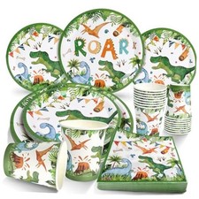 96Pcs Dinosaur Birthday Party Supplies -24 Guest Dino Plates Cups and Napkins