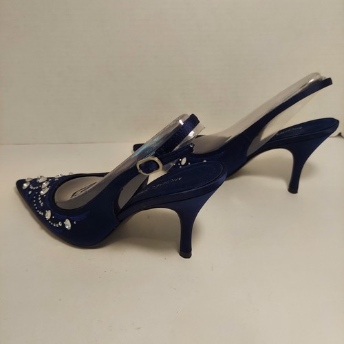 Michael Shannon Womens Navy Blue Strappy Rhinestone Shoes Heels Sz 7.5M - Picture 5 of 16