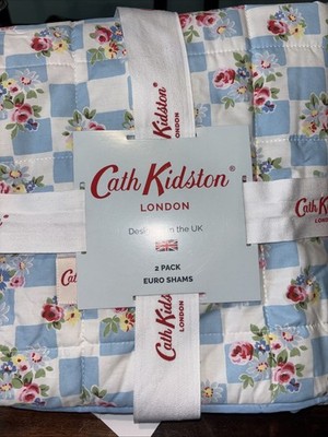 CATH KIDSTON 2 X EURO PILLOW SHAMS ~   DAISY ROSE CHECK- BLUE NEW FLORAL