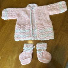 Vintage Hand knit Girl  s Pink Cardigan  Booties