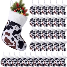 36 Pcs Western Christmas Cow Print Stockings Bulk 7.9 Inch Velvet Plush Mini ...