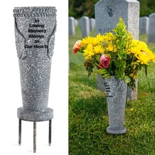 MIBUNG Cemetery Grave Vase with Ground Spikes, Angel Wings 1 Pack, Light Grey