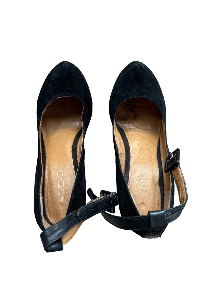 Aldo Embellished Black Suede Wedge Platform Heel Size 7 - Image 2 of 4