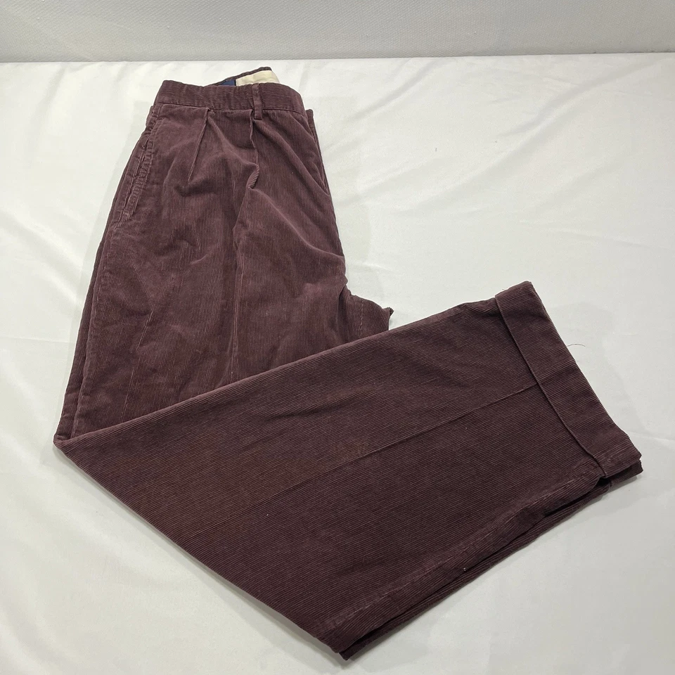 Polo Ralph Lauren Pants Mens 38x32 (Fits 35x32) Red Corduroy Pleated Cotton - Image 4 of 4